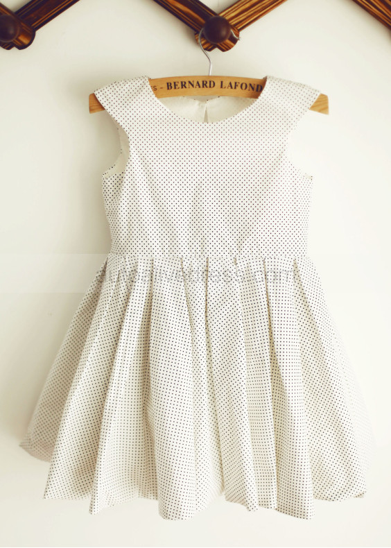 Ivory Cotton Polka Dots Knee Length Flower Girl Dress